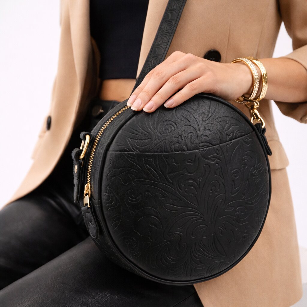 Circle Crossbody Bag — Full Grain Leather Round Sling Bag