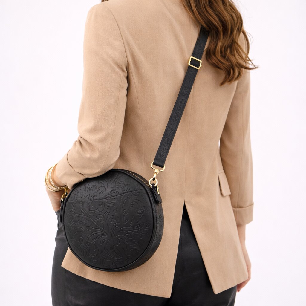Circle Crossbody Bag — Full Grain Leather Round Sling Bag