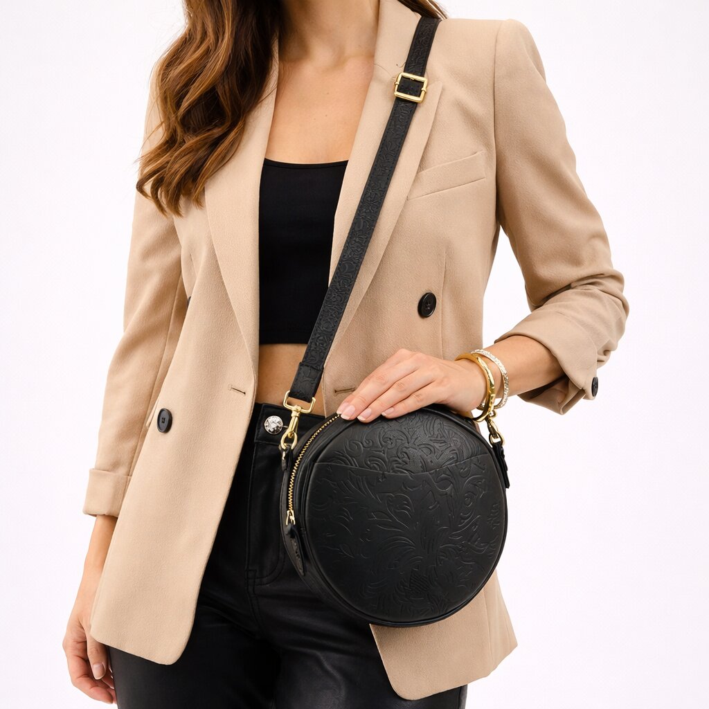 Circle Crossbody Bag — Full Grain Leather Round Sling Bag